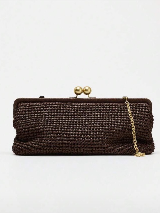 Handbags - Woven Kiss-Lock Chain Clutch Bag in Dark Brown